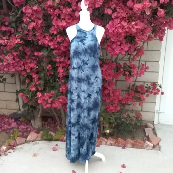 Roller Coaster Knit Dress Long Navy Blue Maxi Tie Dye Large Festivals - Picture 6 of 6